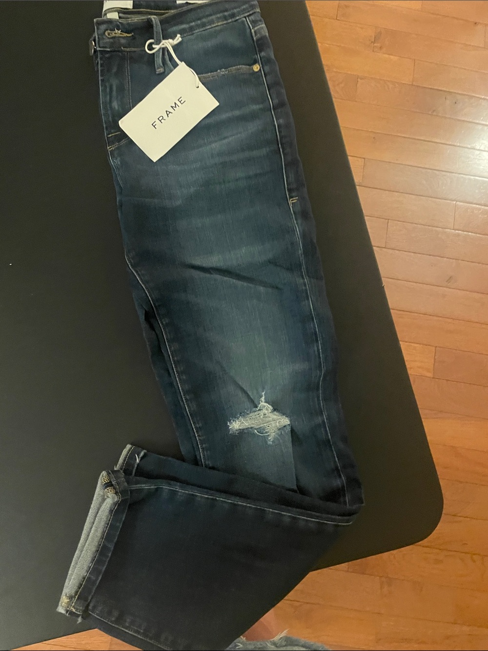 FRAME Denim Women's Skinny Jeans - Dark Blue with Faded Distress